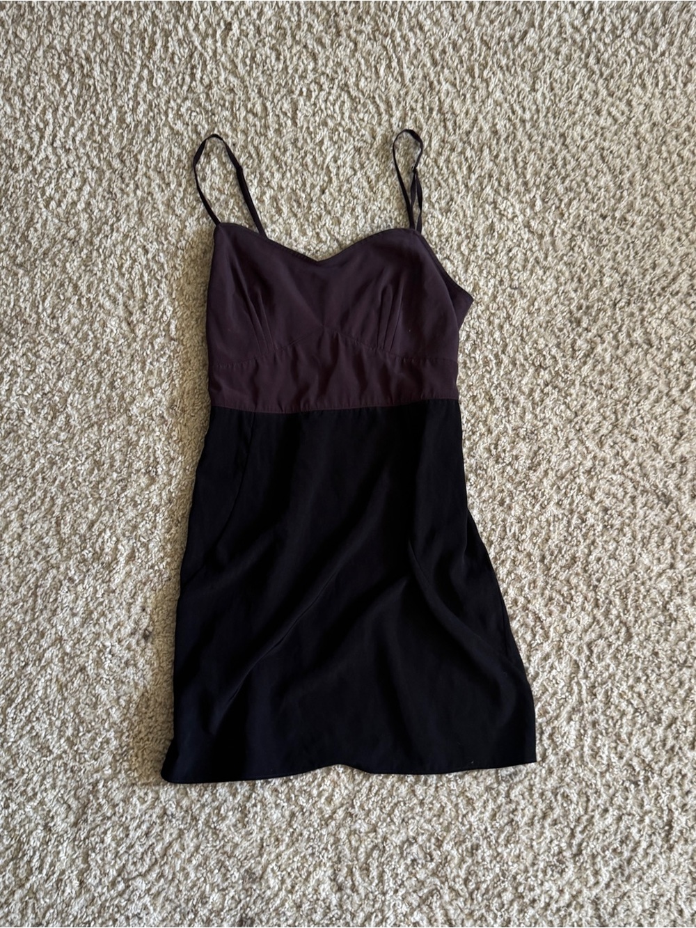 AllSaints Two-Tone Spaghetti Strap Mini Dress in Plum and Black